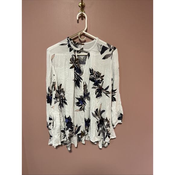 Free People Tree Swing Boho Floral Print Mini Tunic Dress White S Sleeveless - Picture 1 of 5